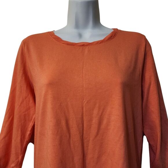 Christopher & Banks Womens 3/4 Sleeve Basic Tee Size PM Orange Pleated Neckline - Picture 3 of 10